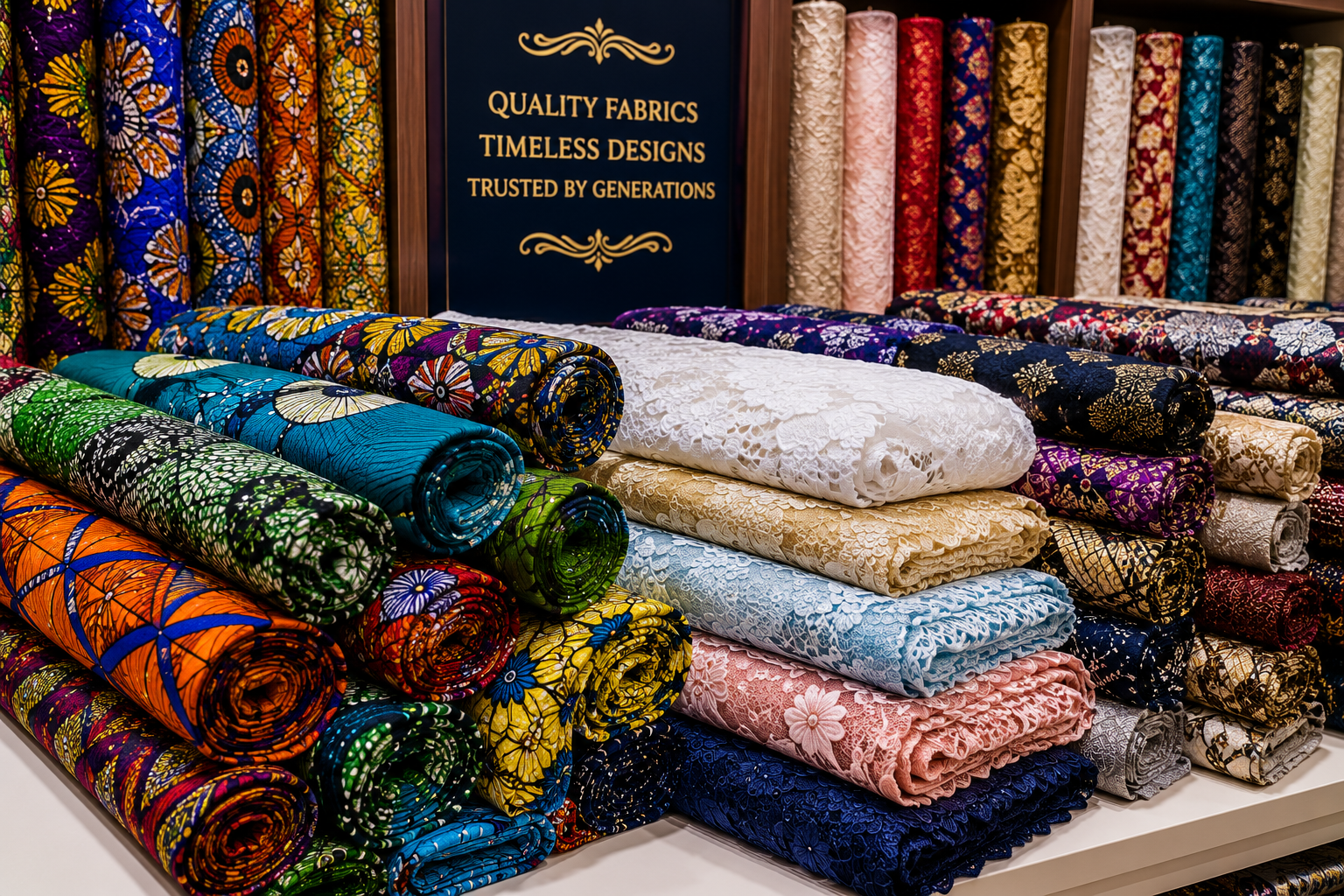 Colorful Ankara fabric rolls