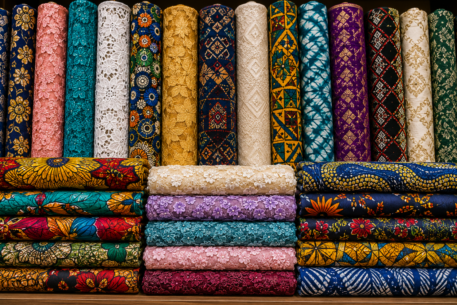 Rolls of luxury Guinea brocade